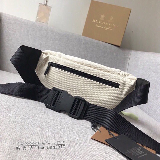 Burberry專櫃新款包包 巴寶莉白色帆布腰包胸包挎包  db1010